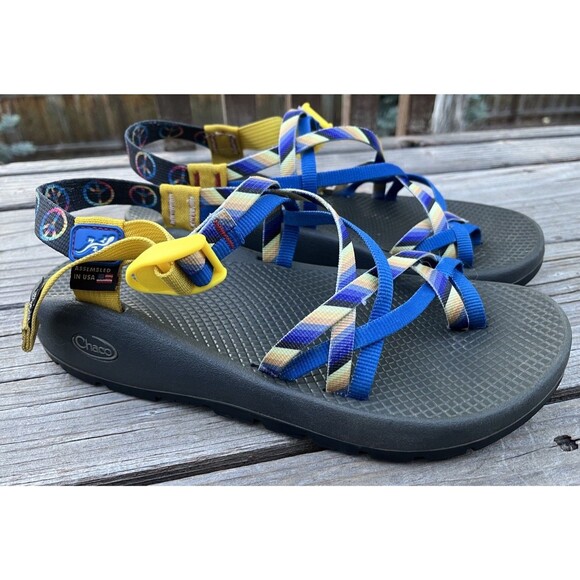 Chaco ZX/2 Men’s 9 Sport Sandals Stripe Peace Sign Blue/Yellow main image 7